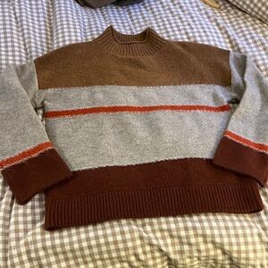 Cozy Colorblock mockneck Sweater - Brown, Gray & Rust funnel neck sweater